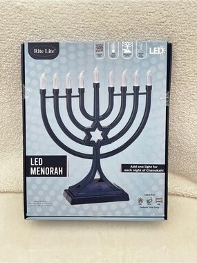 Rite Lite LED Menorah holiday Hanukkah Chanukah LED candles 11" Navy Blue